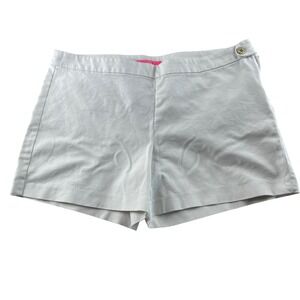 Lilly Pulitzer Womens White Side Zip Stretch Cotton Shorts Size 14 Gold Button